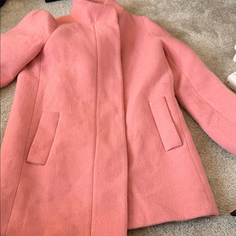 J.Crew Mercantile Wool Blend Pink Coat Size 4  | Funnel Neck Zip Front